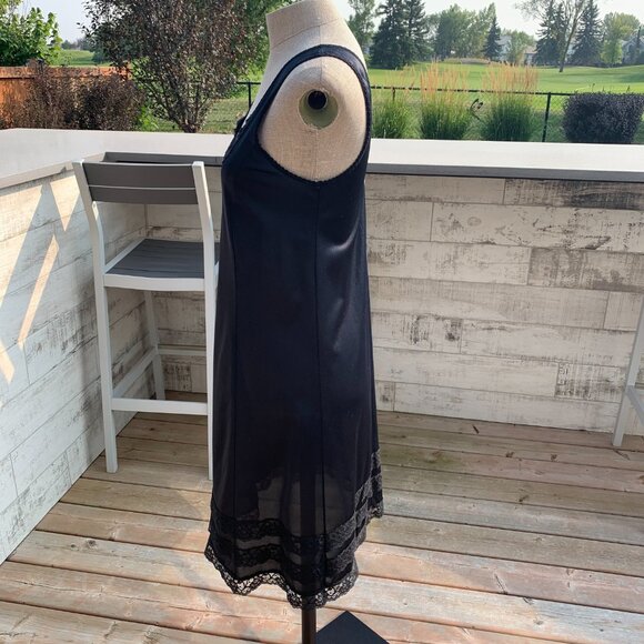 Vintage Pink Lady Slip Dress Nightgown 36 Black Satin Lace Trim Midi Lingerie - Picture 5 of 14